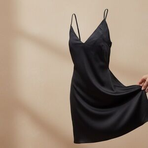 Ettitude Bamboo Slip Dress XS Black V Neck Spaghetti Strap Nightdress